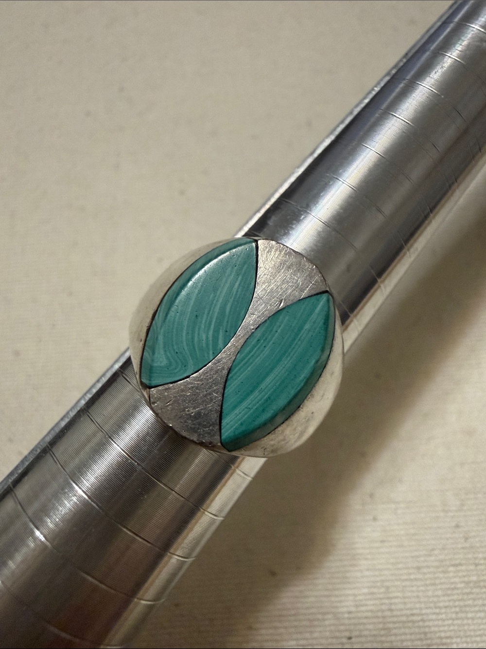 Sterling Silver 925 Mexico W/ Teal Inlay Ring size 9.5